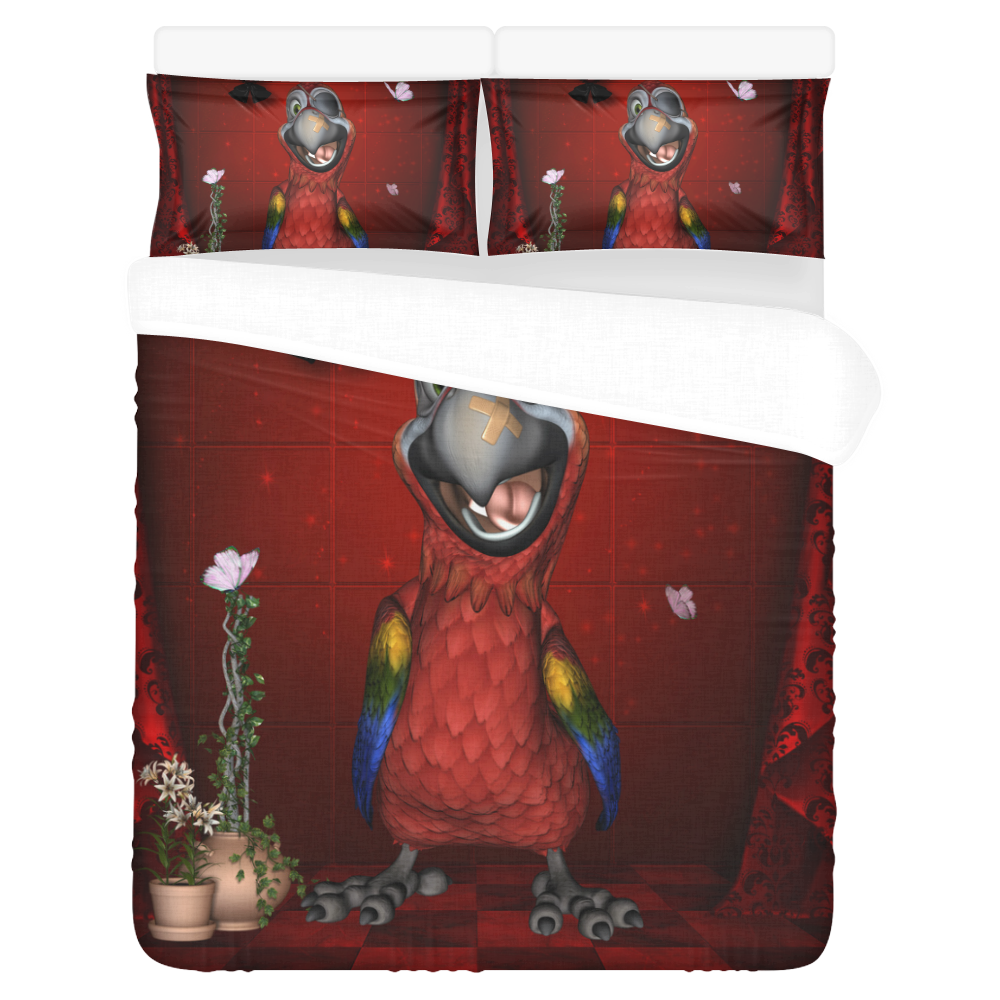 Funny, cute parrot 3-Piece Bedding Set