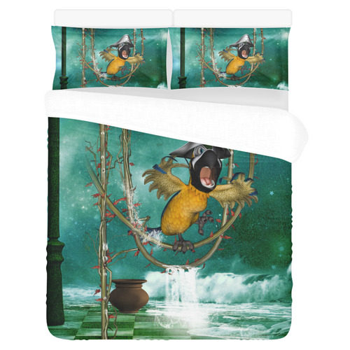 Funny pirate parrot 3-Piece Bedding Set
