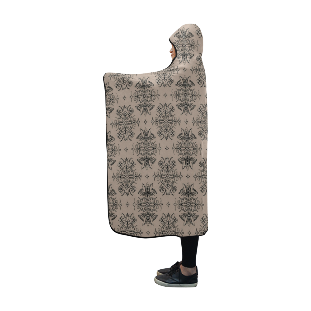 Wall Flower in Warm Taupe by Aleta Hooded Blanket 60''x50''