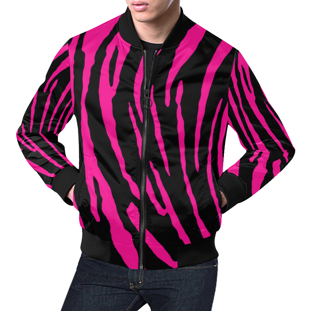 Pink Tiger Stripes All Over Print Bomber Jacket for Men (Model H19)