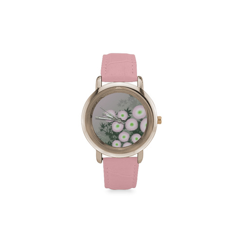 Spring Ranunculus Flowers Women's Rose Gold Leather Strap Watch(Model 201)
