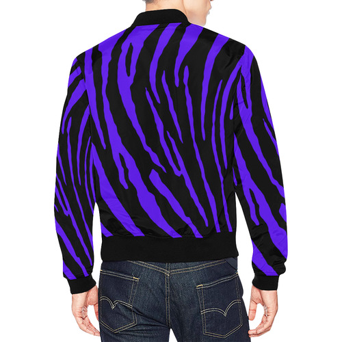 Blue Tiger Stripes All Over Print Bomber Jacket for Men (Model H19)