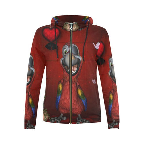 Funny, cute parrot All Over Print Full Zip Hoodie for Women (Model H14)