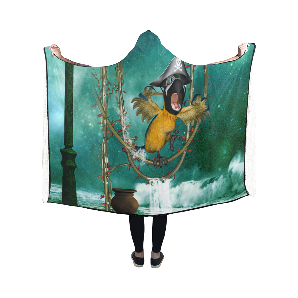 Funny pirate parrot Hooded Blanket 50''x40''