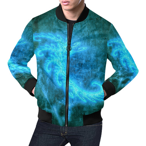 Blue Spiral Fractal All Over Print Bomber Jacket for Men (Model H19)