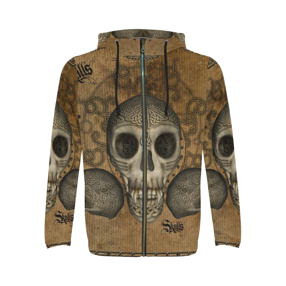 Awesome skull with celtic knot All Over Print Full Zip Hoodie for Men (Model H14)