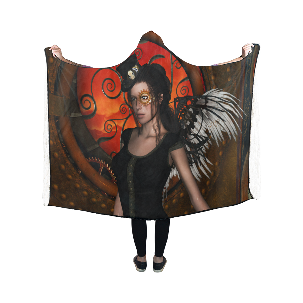 Steampunk lady with steampunk wings Hooded Blanket 50''x40''