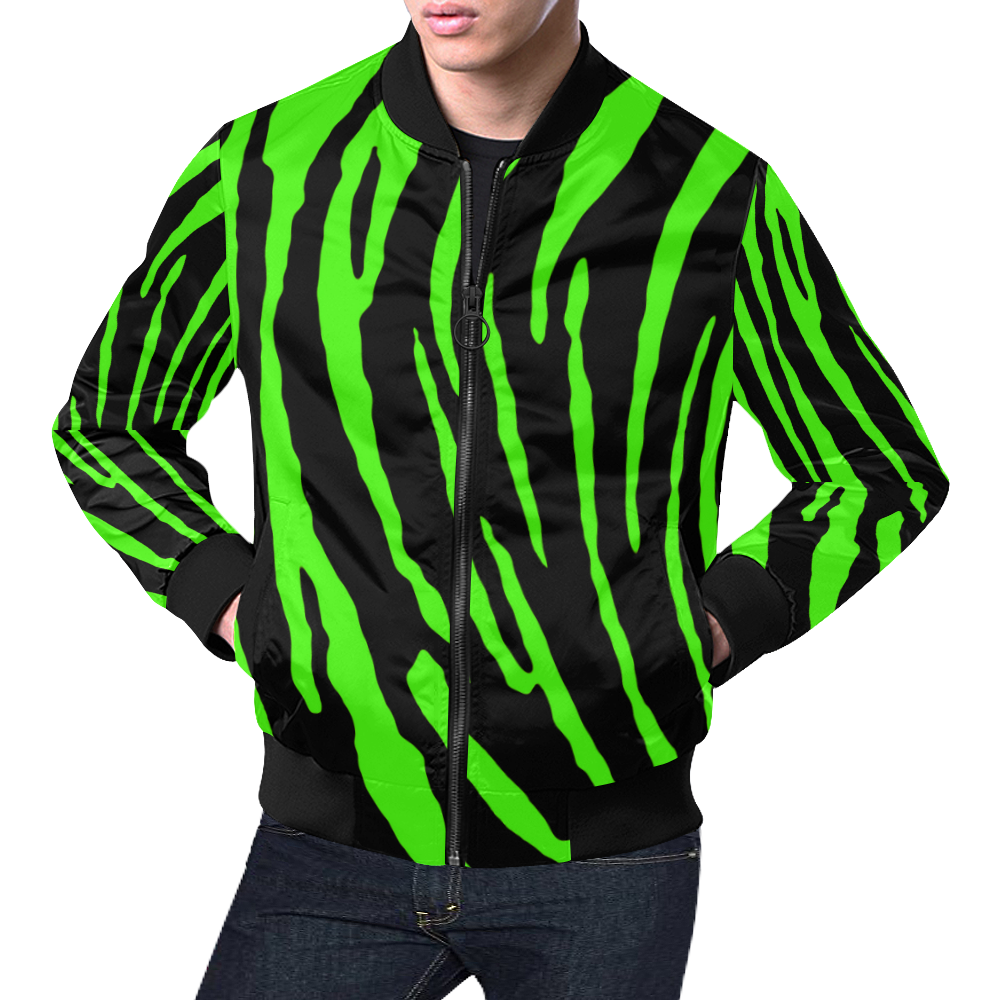 Green Tiger Stripes All Over Print Bomber Jacket for Men (Model H19)