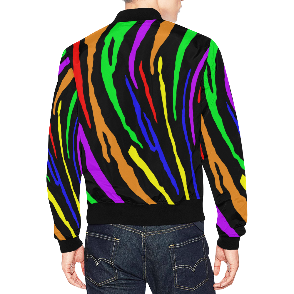 Rainbow Tiger Stripes All Over Print Bomber Jacket for Men (Model H19)