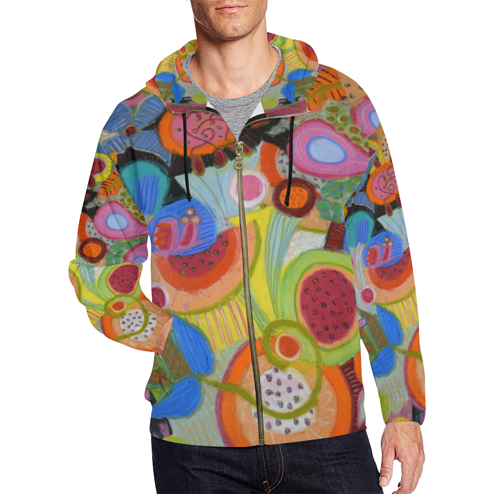 The Good Life All Over Print Full Zip Hoodie for Men/Large Size (Model H14)