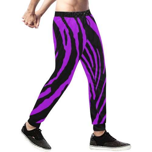 Purple Tiger Stripes Men's All Over Print Sweatpants (Model L11)
