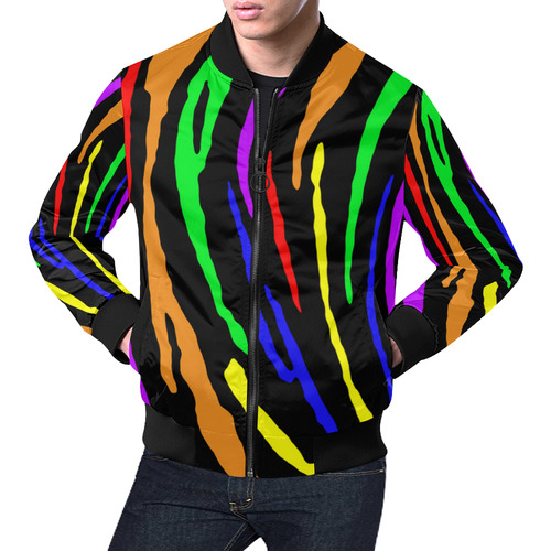 Rainbow Tiger Stripes All Over Print Bomber Jacket for Men (Model H19)
