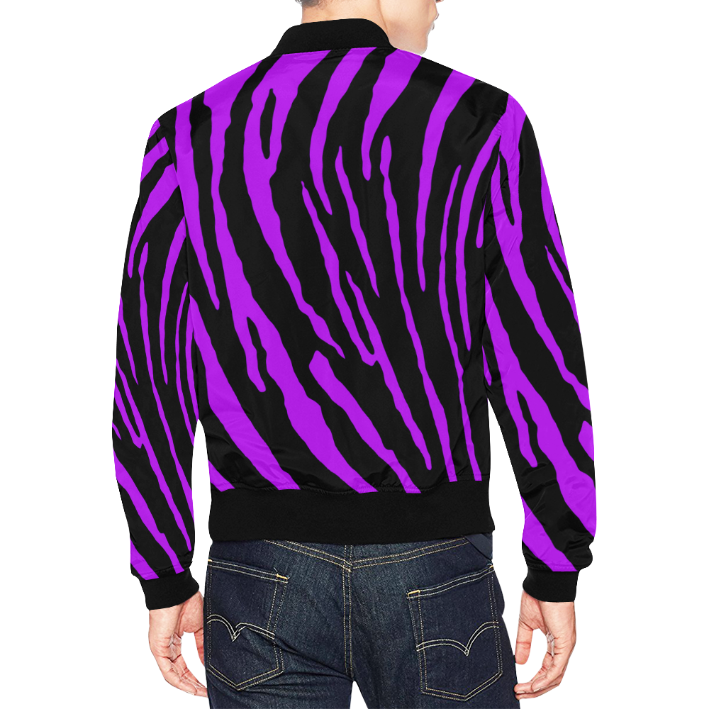 Purple Tiger Stripes All Over Print Bomber Jacket for Men (Model H19)