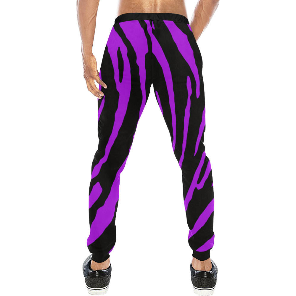 Purple Tiger Stripes Men's All Over Print Sweatpants (Model L11)