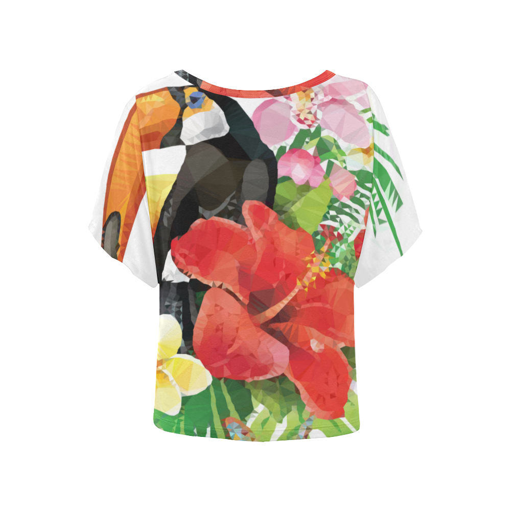 Toucan Tropical Leaves Hibiscus Butterfly Floral Women's Batwing-Sleeved Blouse T shirt (Model T44)