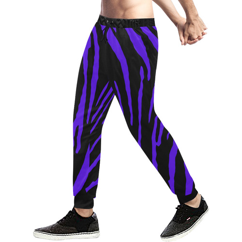 Blue Tiger Stripes Men's All Over Print Sweatpants (Model L11)