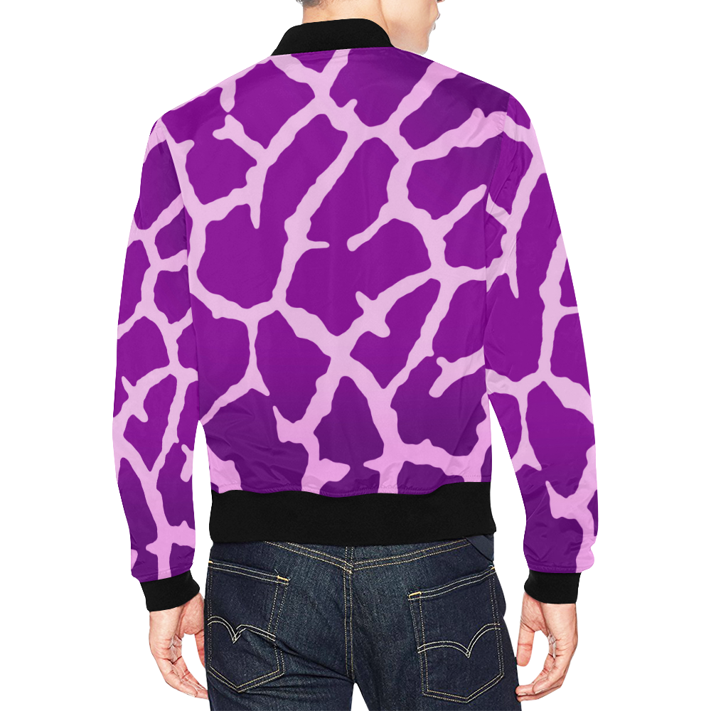 Purple Giraffe Print All Over Print Bomber Jacket for Men (Model H19)