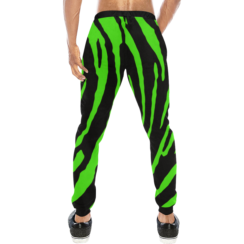 Green Tiger Stripes Men's All Over Print Sweatpants (Model L11)