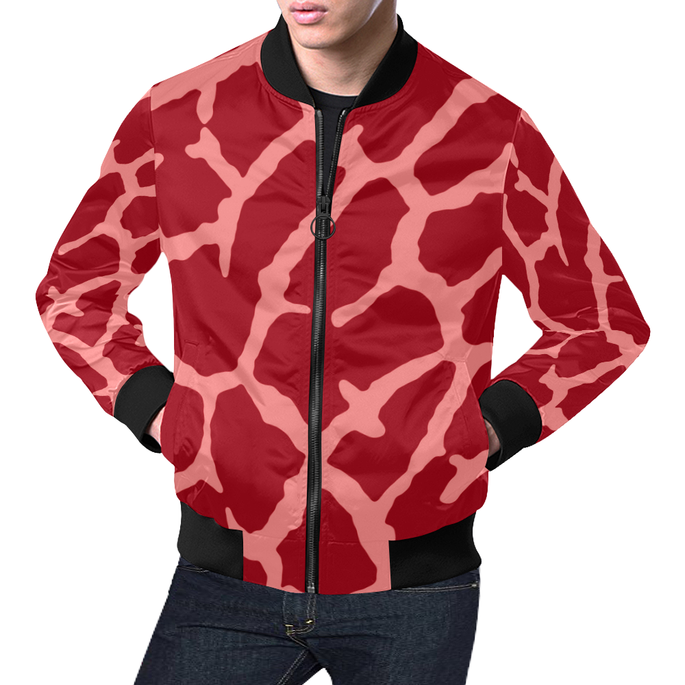 Red Giraffe Print All Over Print Bomber Jacket for Men (Model H19)