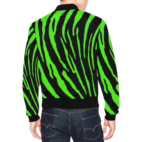 Green Tiger Stripes All Over Print Bomber Jacket for Men (Model H19)
