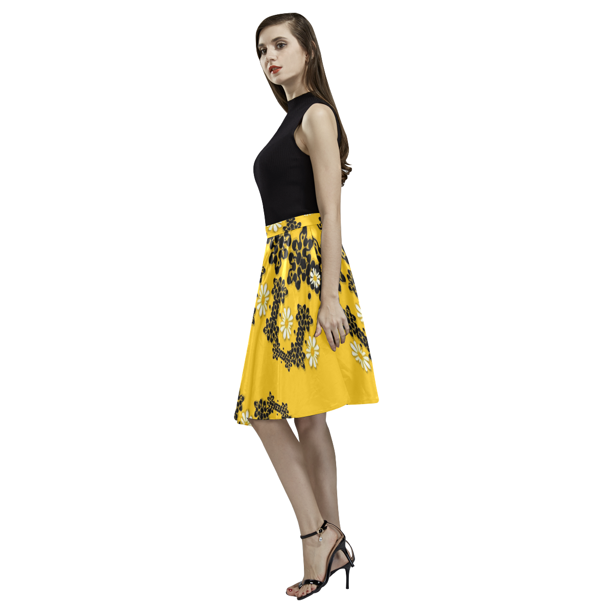 Ornate circulate is festive in flower decorative Melete Pleated Midi Skirt (Model D15)