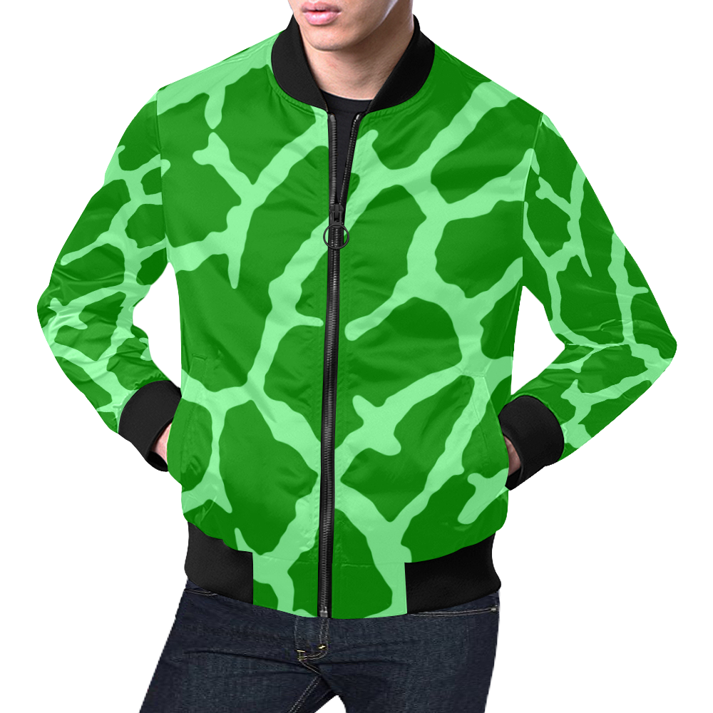 Green Giraffe Print All Over Print Bomber Jacket for Men (Model H19)