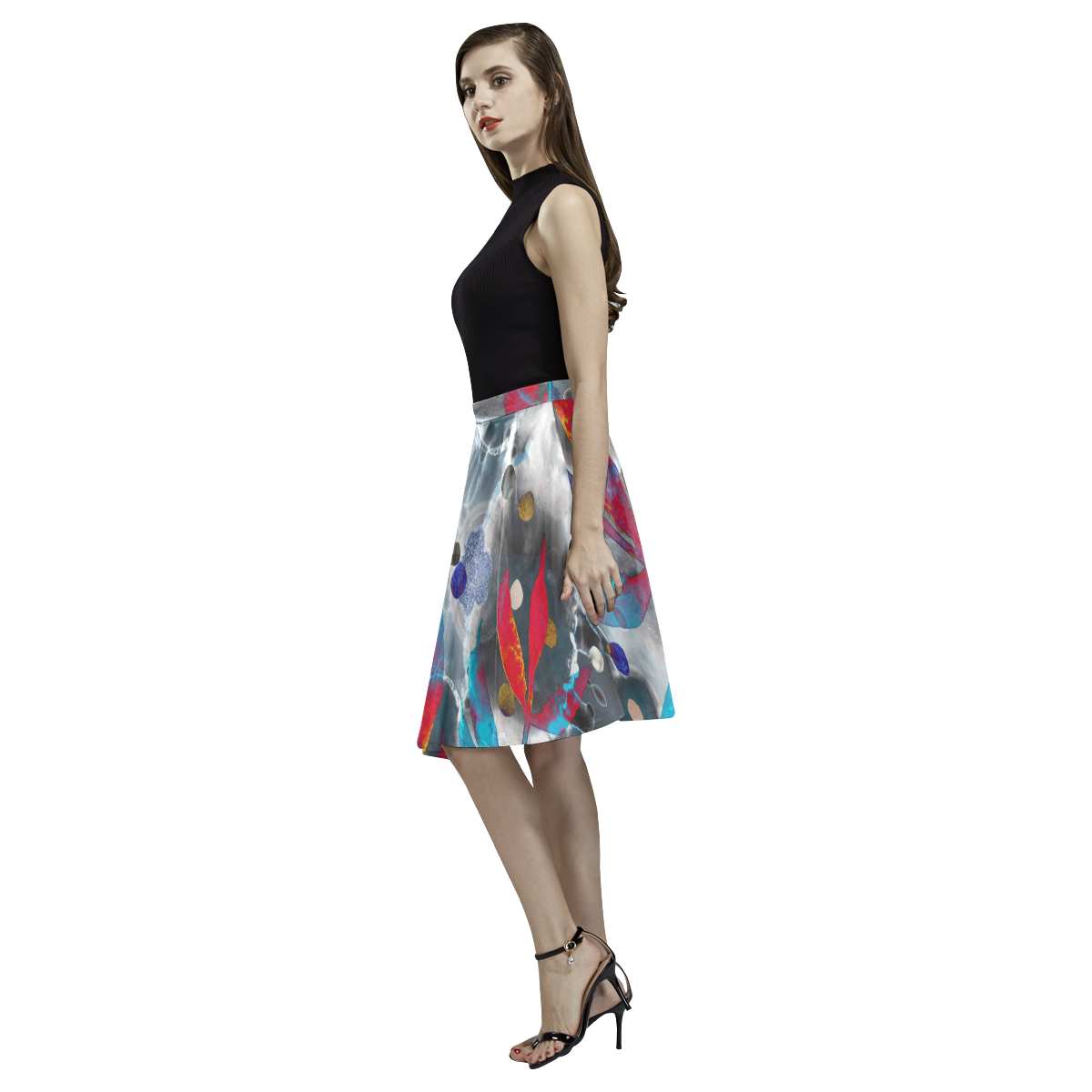 colorful leaf Melete Pleated Midi Skirt (Model D15)