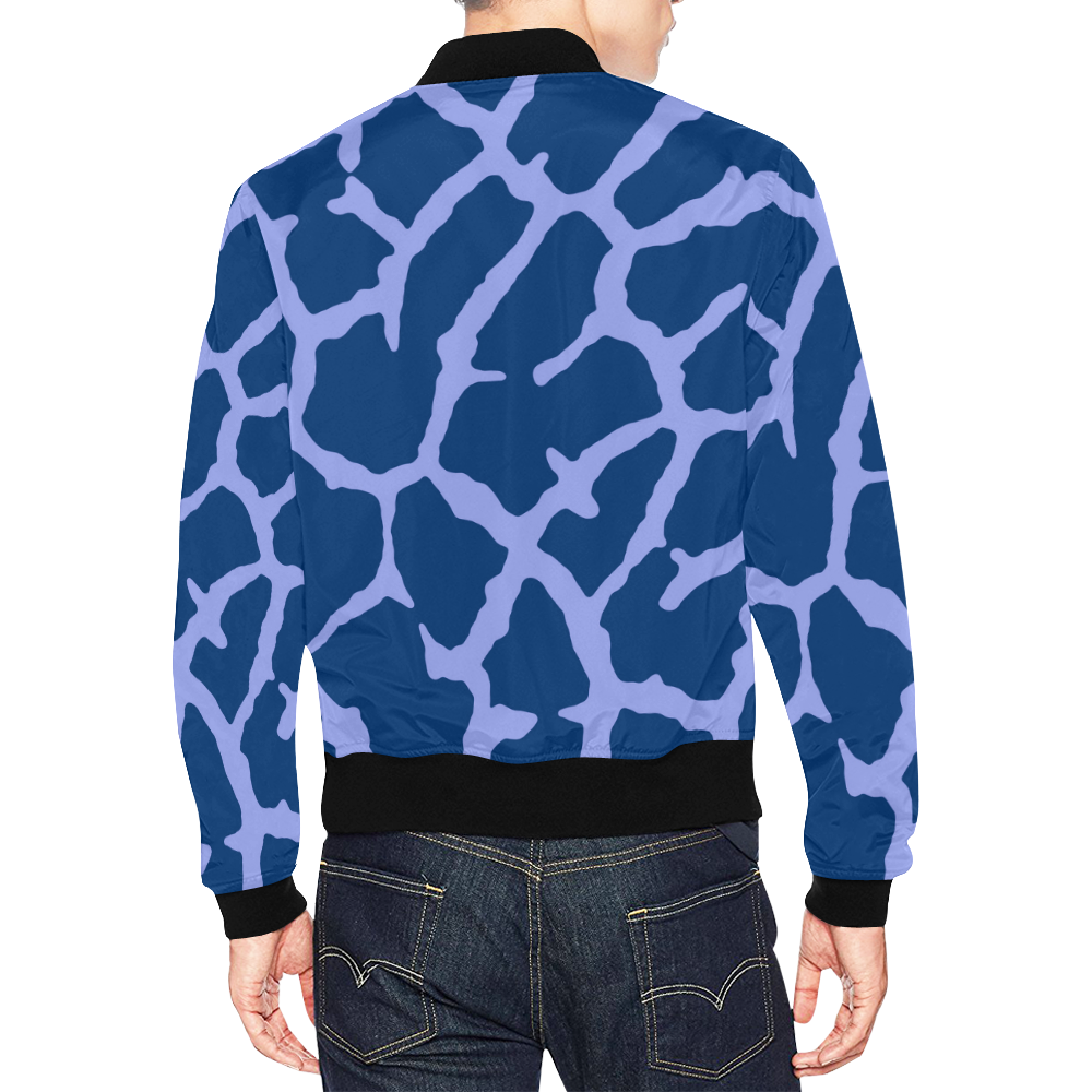 Blue Giraffe Print All Over Print Bomber Jacket for Men (Model H19)