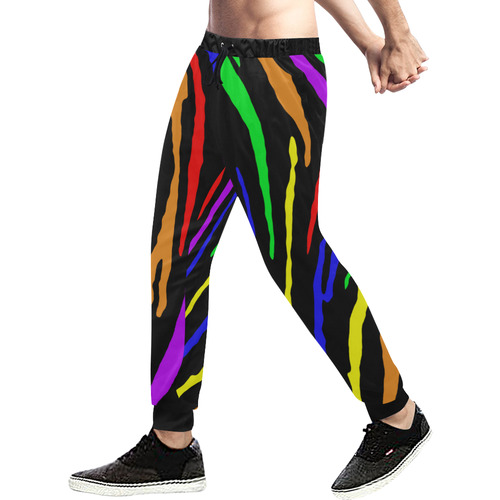 Rainbow Tiger Stripes Men's All Over Print Sweatpants (Model L11)