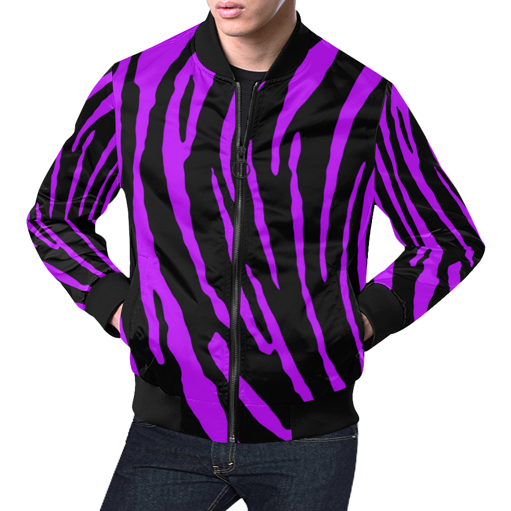 Purple Tiger Stripes All Over Print Bomber Jacket for Men (Model H19)