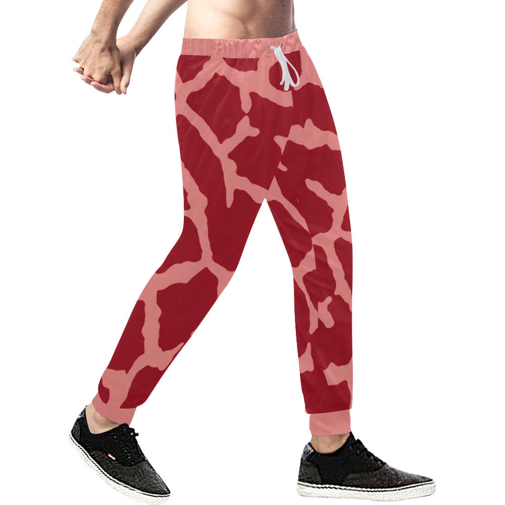 Red Giraffe Print Men's All Over Print Sweatpants (Model L11)
