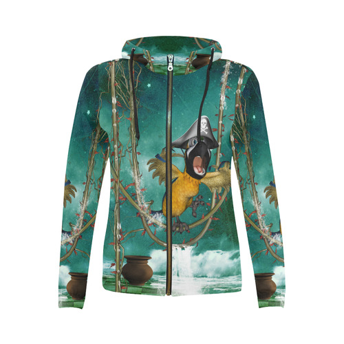 Funny pirate parrot All Over Print Full Zip Hoodie for Women (Model H14)