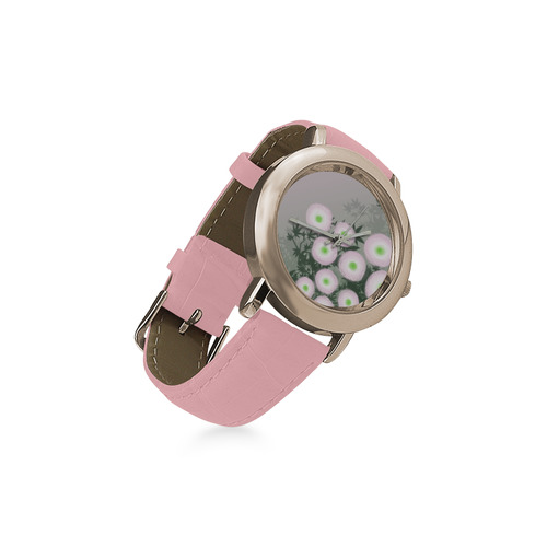 Spring Ranunculus Flowers Women's Rose Gold Leather Strap Watch(Model 201)