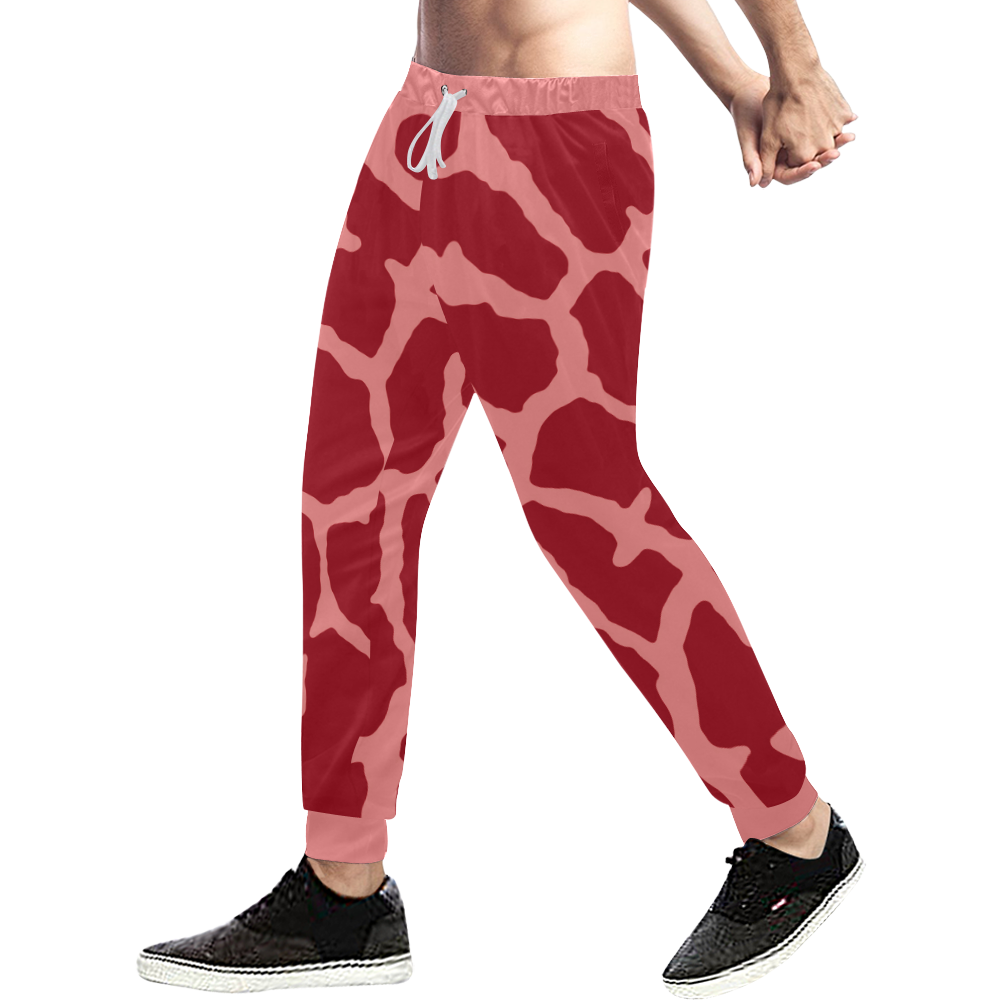 Red Giraffe Print Men's All Over Print Sweatpants (Model L11)
