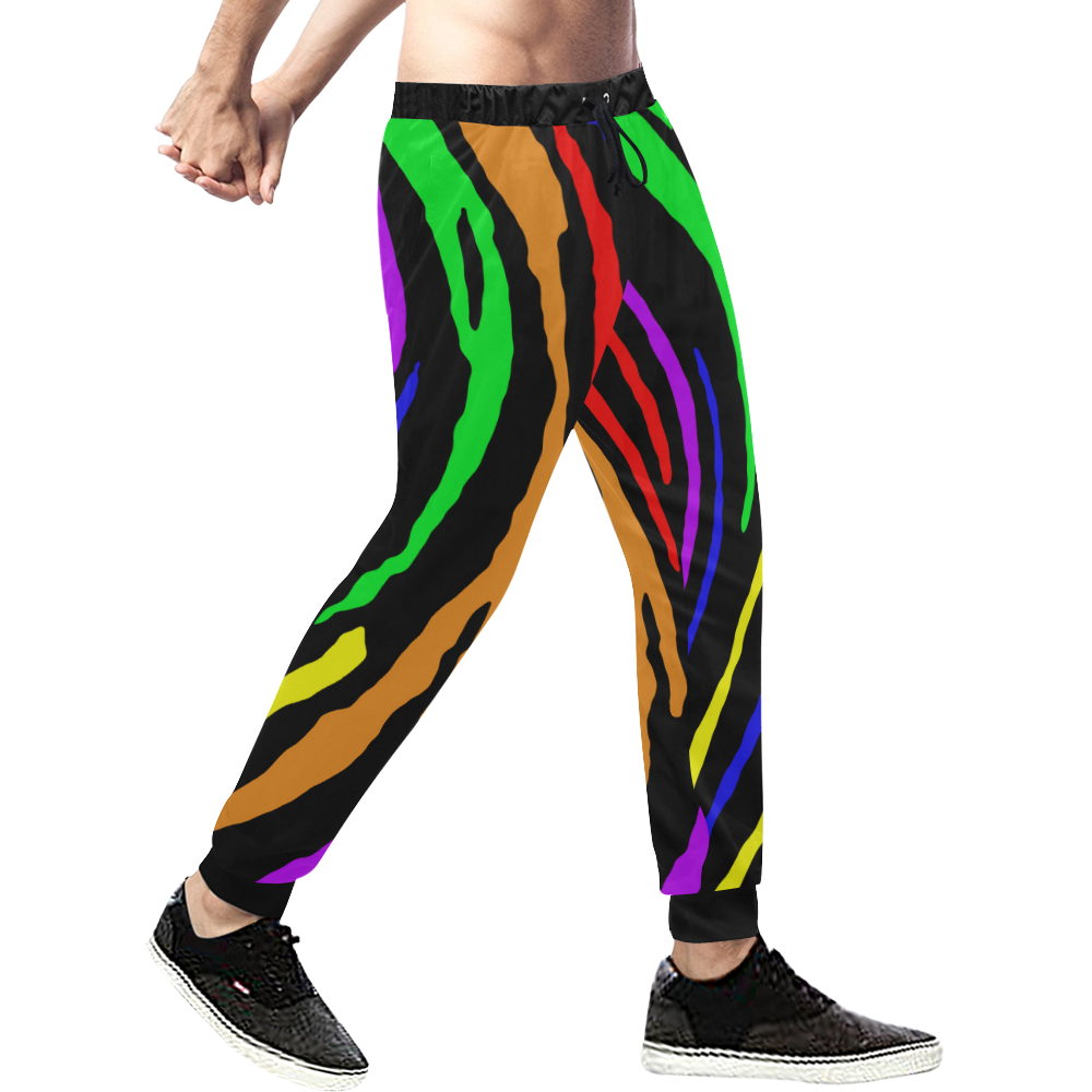 Rainbow Tiger Stripes Men's All Over Print Sweatpants (Model L11)