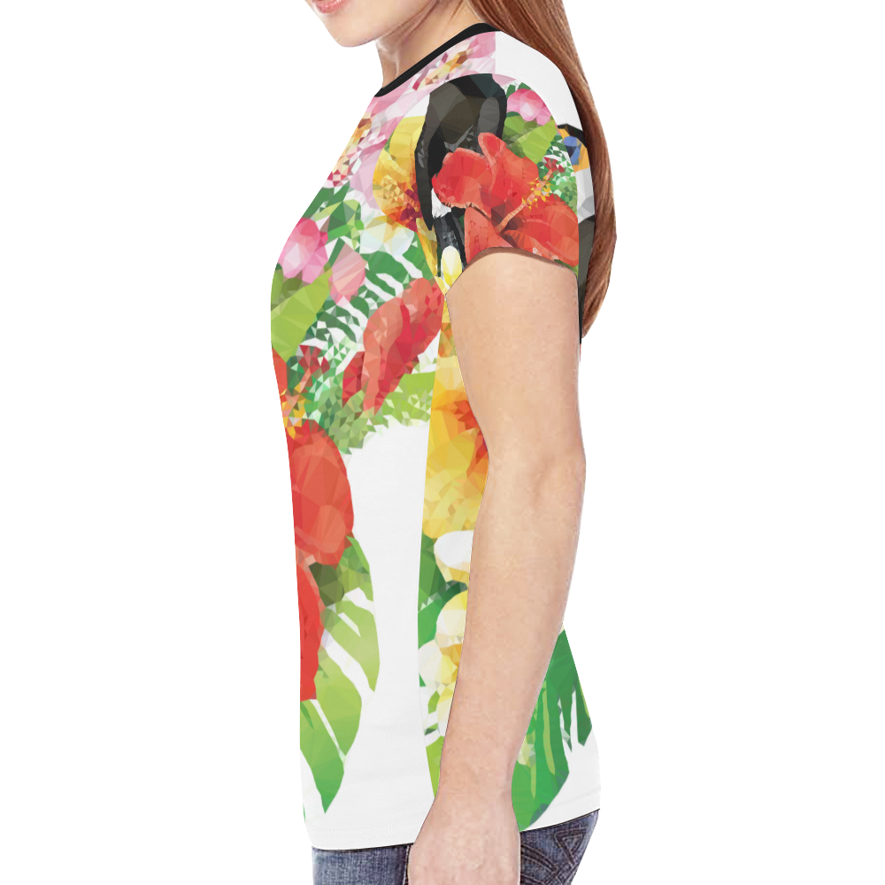 Toucan Tropical Leaves Hibiscus Butterfly Floral New All Over Print T-shirt for Women (Model T45)