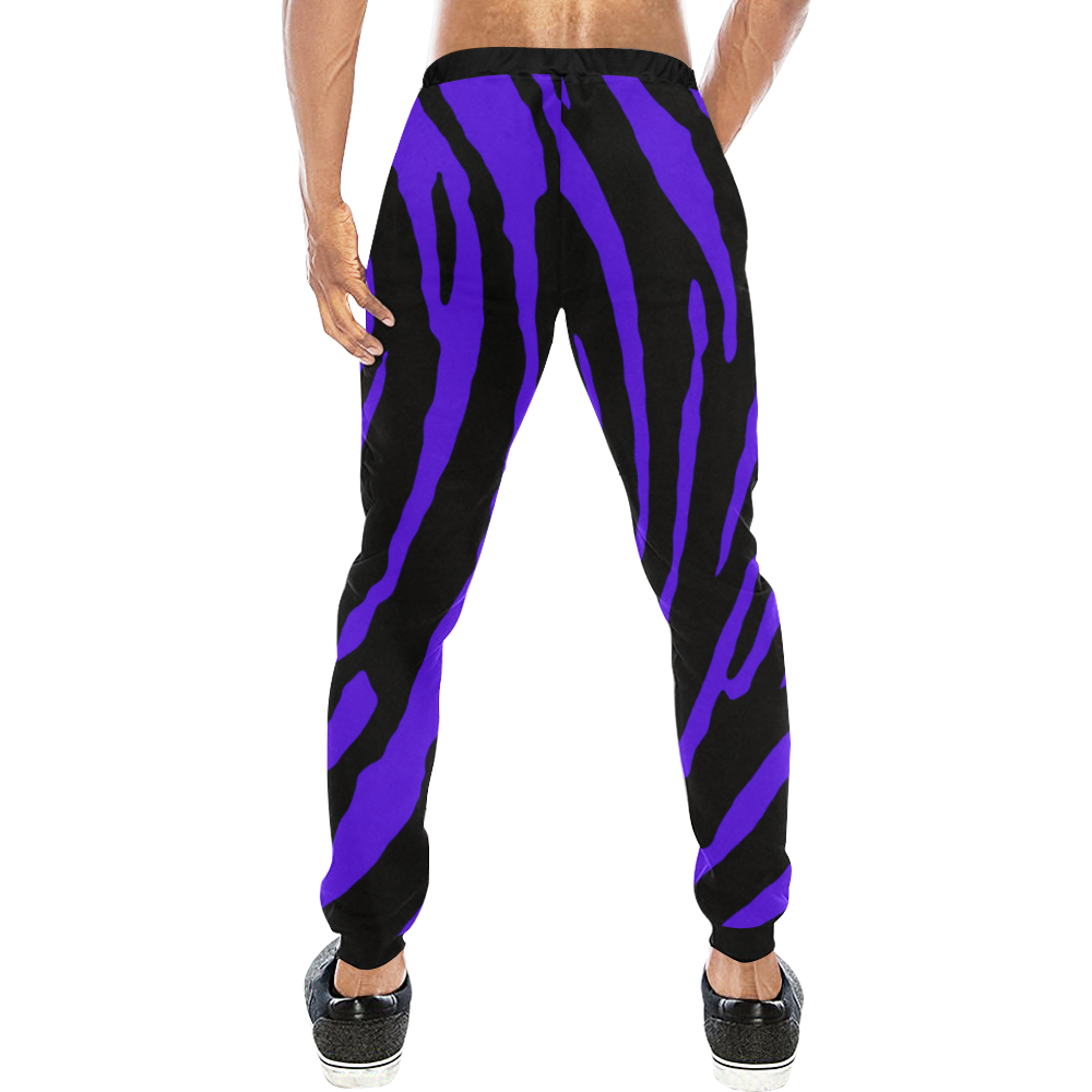 Blue Tiger Stripes Men's All Over Print Sweatpants (Model L11)