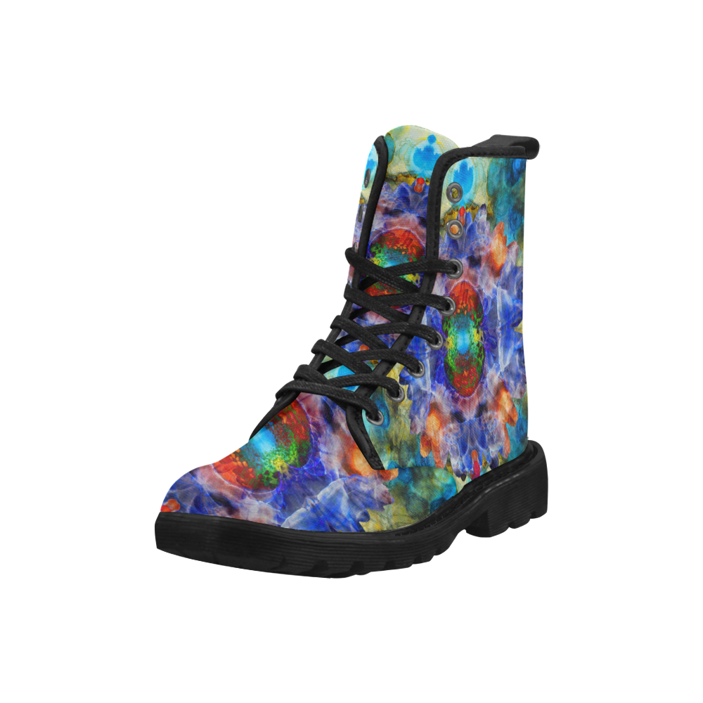 ink-flower Martin Boots for Women (Black) (Model 1203H)