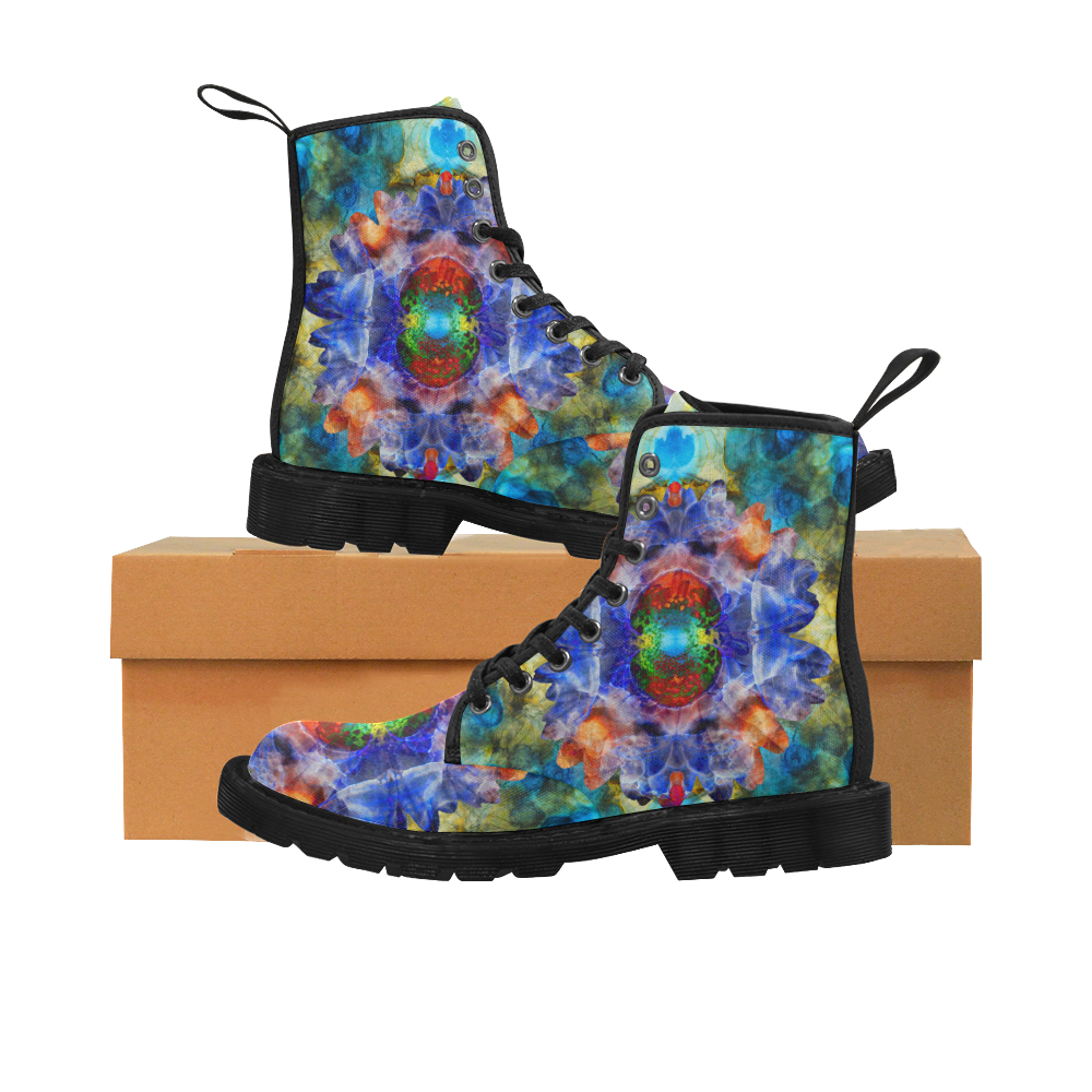 ink-flower Martin Boots for Women (Black) (Model 1203H)