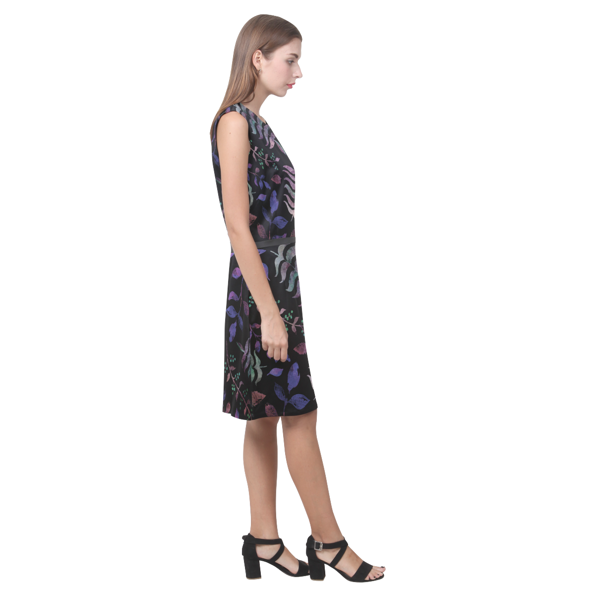 multi leaf Eos Women's Sleeveless Dress (Model D01)