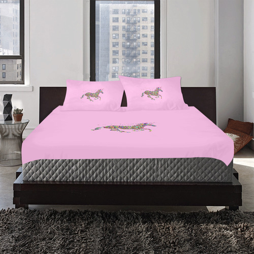 Duvet Cover 2 Pillows Pink Unicorn custom design by Tell3People 3-Piece Bedding Set