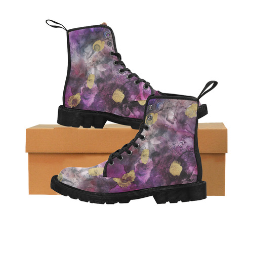 purple-gold-ink Martin Boots for Women (Black) (Model 1203H)