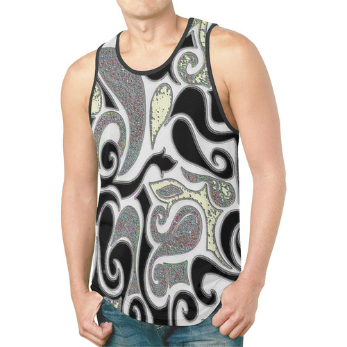 Vintage Retro Swirl in black and white New All Over Print Tank Top for Men (Model T46)