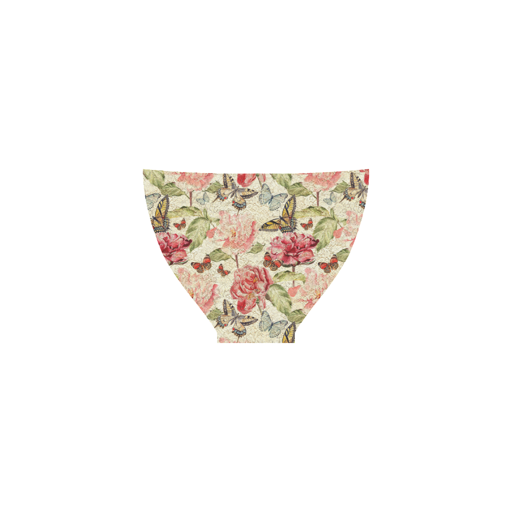 Watercolor Vintage Flowers Butterflies Lace 1 Custom Bikini Swimsuit