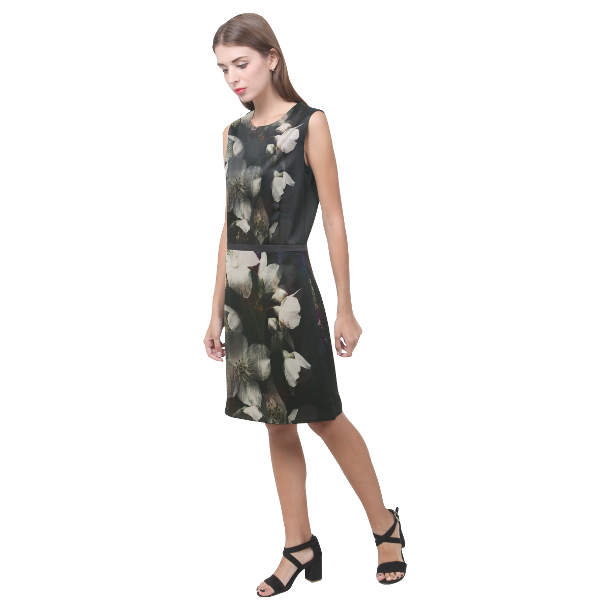 dark-flowers Eos Women's Sleeveless Dress (Model D01)