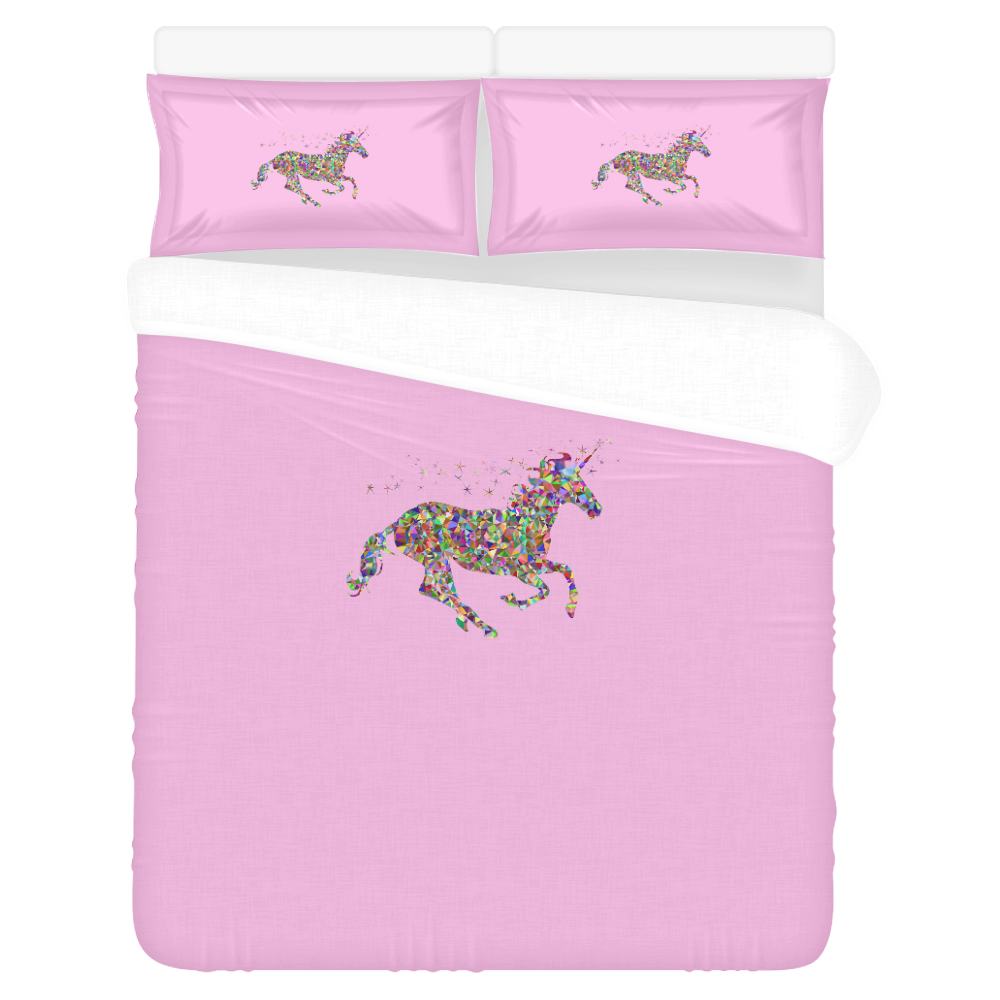 Duvet Cover 2 Pillows Pink Unicorn custom design by Tell3People 3-Piece Bedding Set