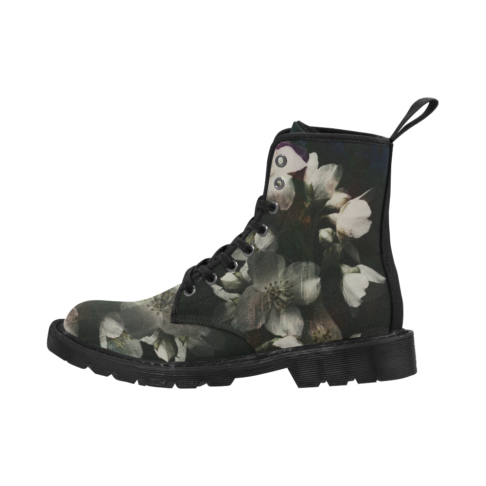 dark-flowers Martin Boots for Women (Black) (Model 1203H)