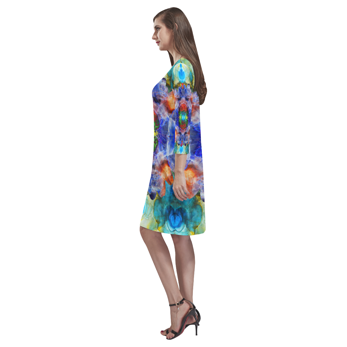 ink-flower Rhea Loose Round Neck Dress(Model D22)