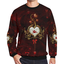 Wonderful heart with dove Men's Oversized Fleece Crew Sweatshirt/Large Size(Model H18)
