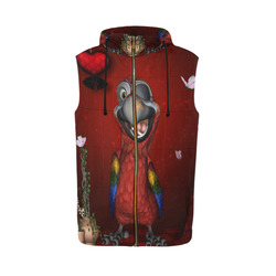 Funny, cute parrot All Over Print Sleeveless Zip Up Hoodie for Men (Model H16)